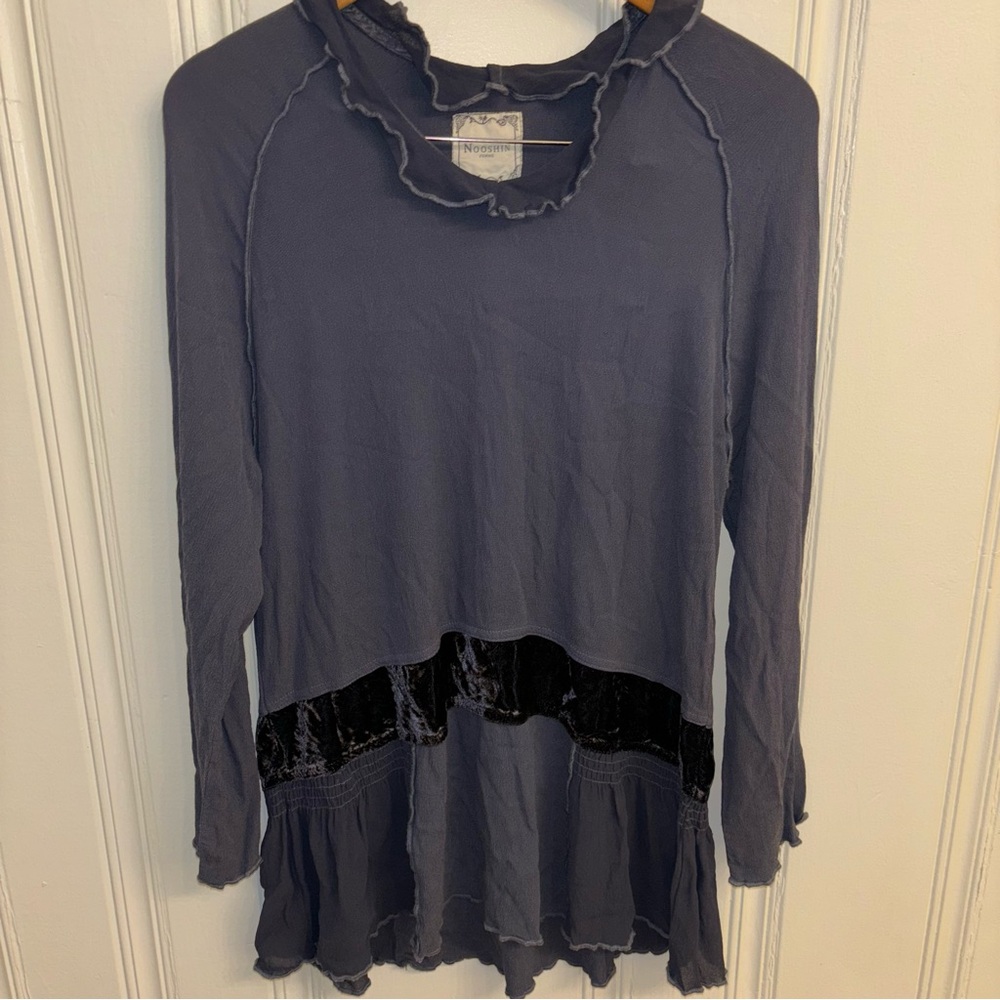 Nooshin Femme Navy Blue Tunic Top Artsy Art to Wear Boho